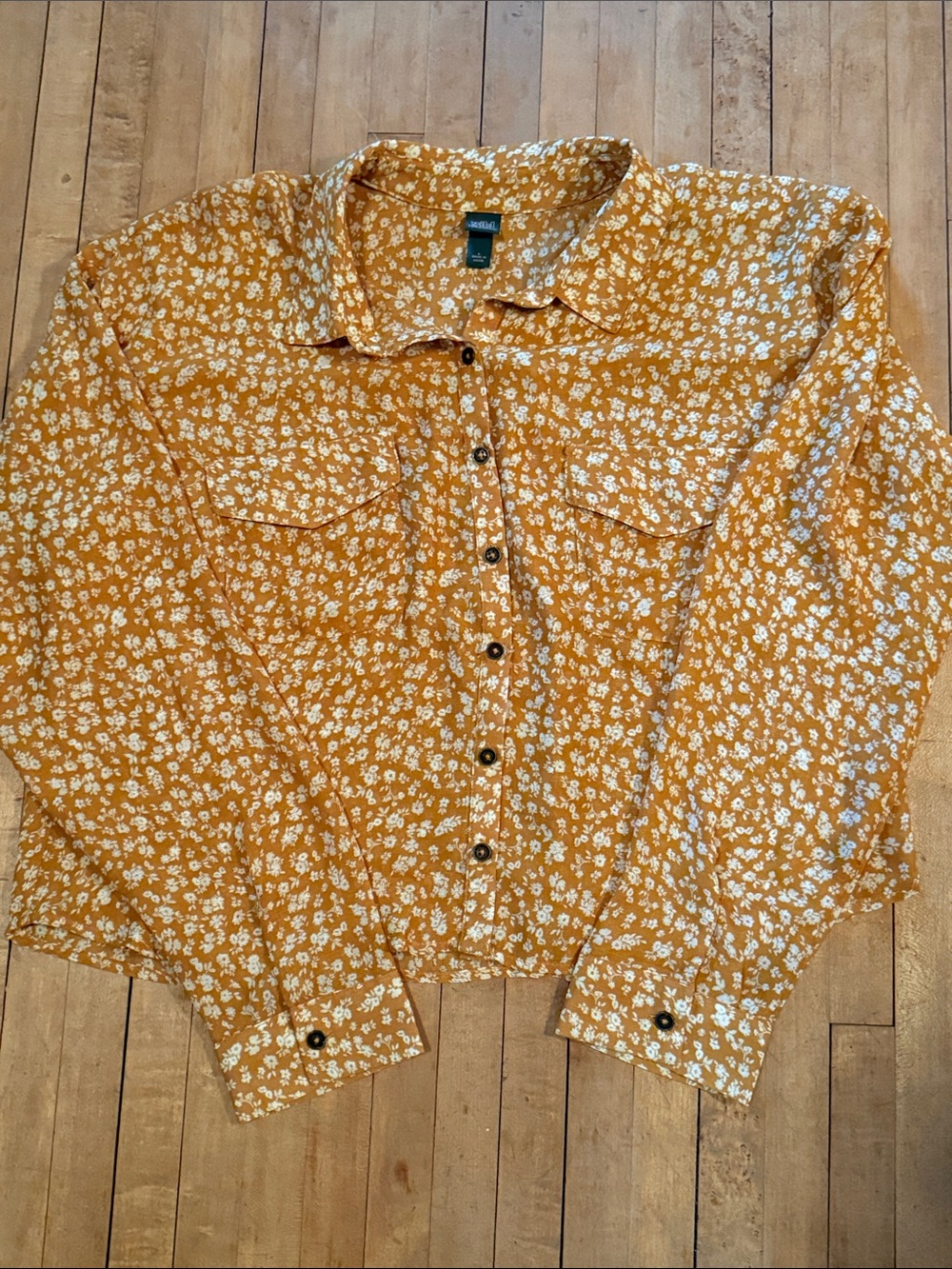 wild fable Mustard Yellow Floral Button-Down Shirt crop